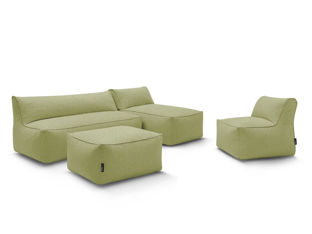 Canapé de jardin modulable RIVIERA avec 1 chauffeuse 1 place, 1 chauffeuse 2 places, 1 méridienne et 1 pouf vert   BOBOCHIC