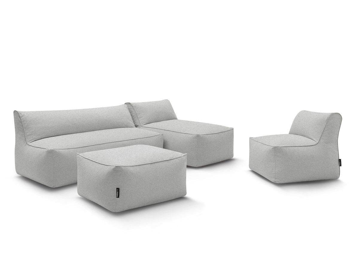 Canapé de jardin modulable RIVIERA avec 1 chauffeuse 1 place, 1 chauffeuse 2 places, 1 méridienne et 1 pouf gris clair   BOBOCHIC