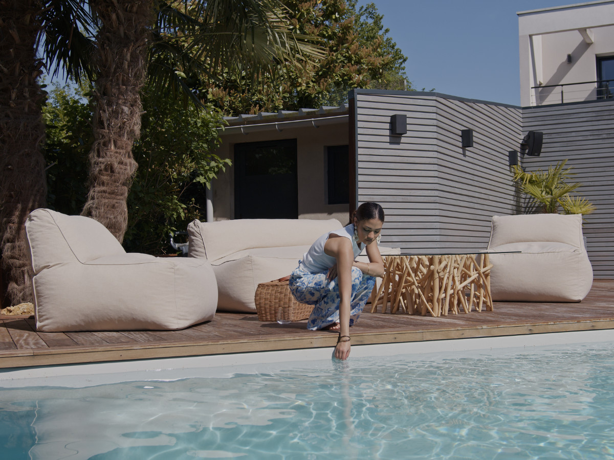 Modulaire tuinbank RIVIERA met 1 eenpersoonsbank, 1 tweepersoonsbank en 1 chaise longue