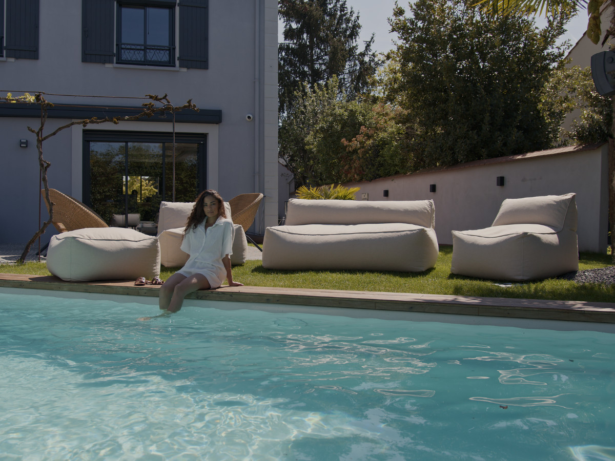 Modulaire tuinbank RIVIERA met 1 eenpersoonsbank, 1 tweepersoonsbank en 1 chaise longue
