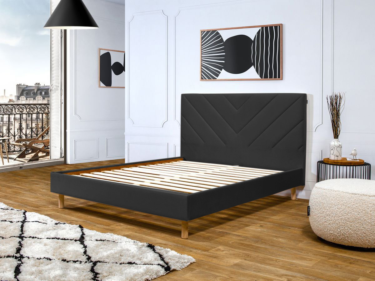 ROMANE bed met lattenbodem van massief fluweel