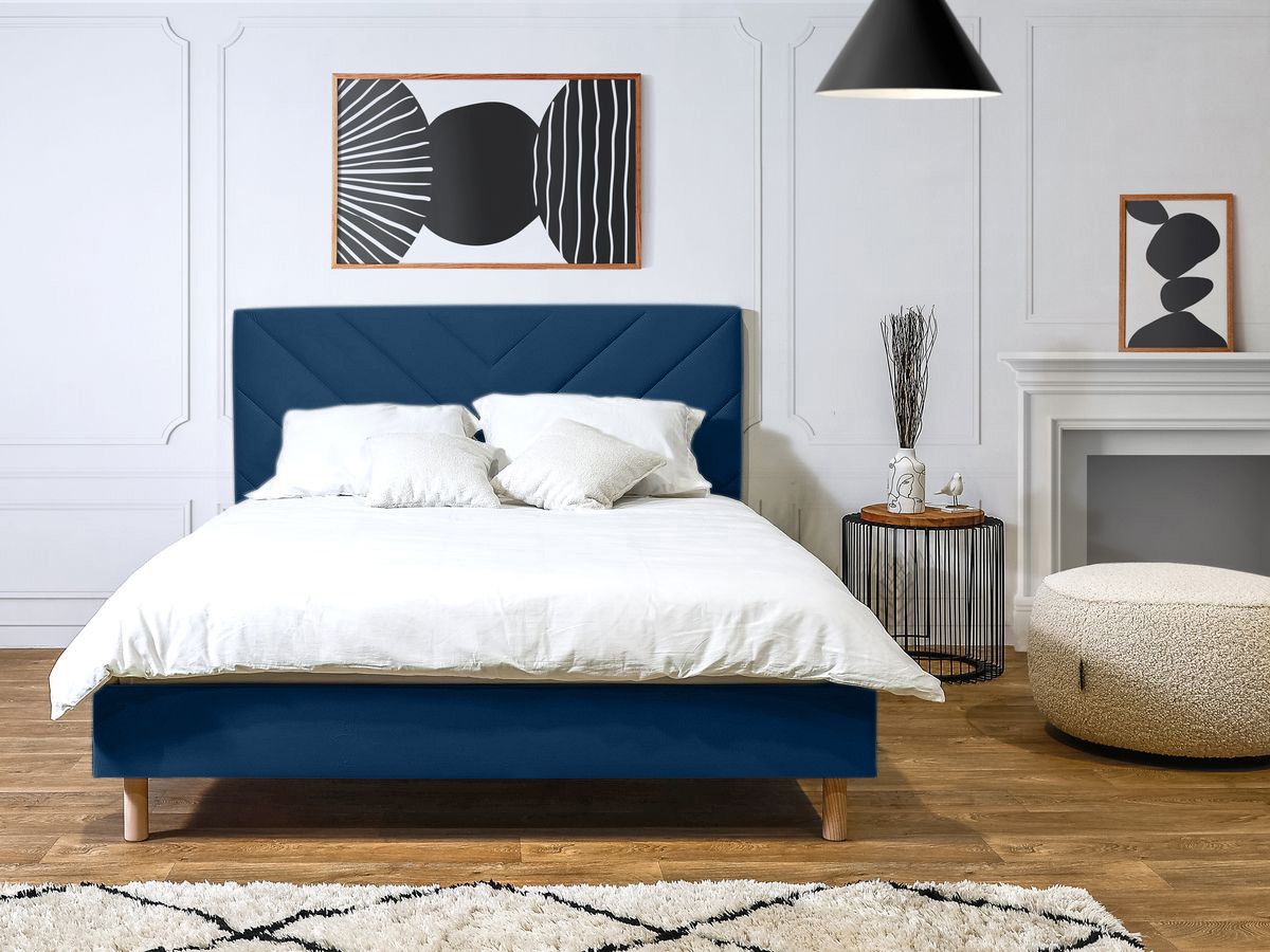 Lit ROMANE avec lattes massives velours bleu foncé — vue 5