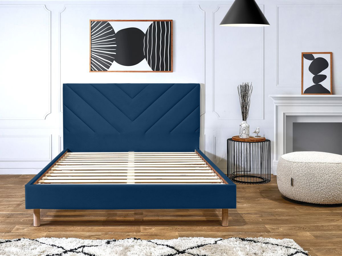 Lit ROMANE avec lattes massives velours bleu foncé — vue 6