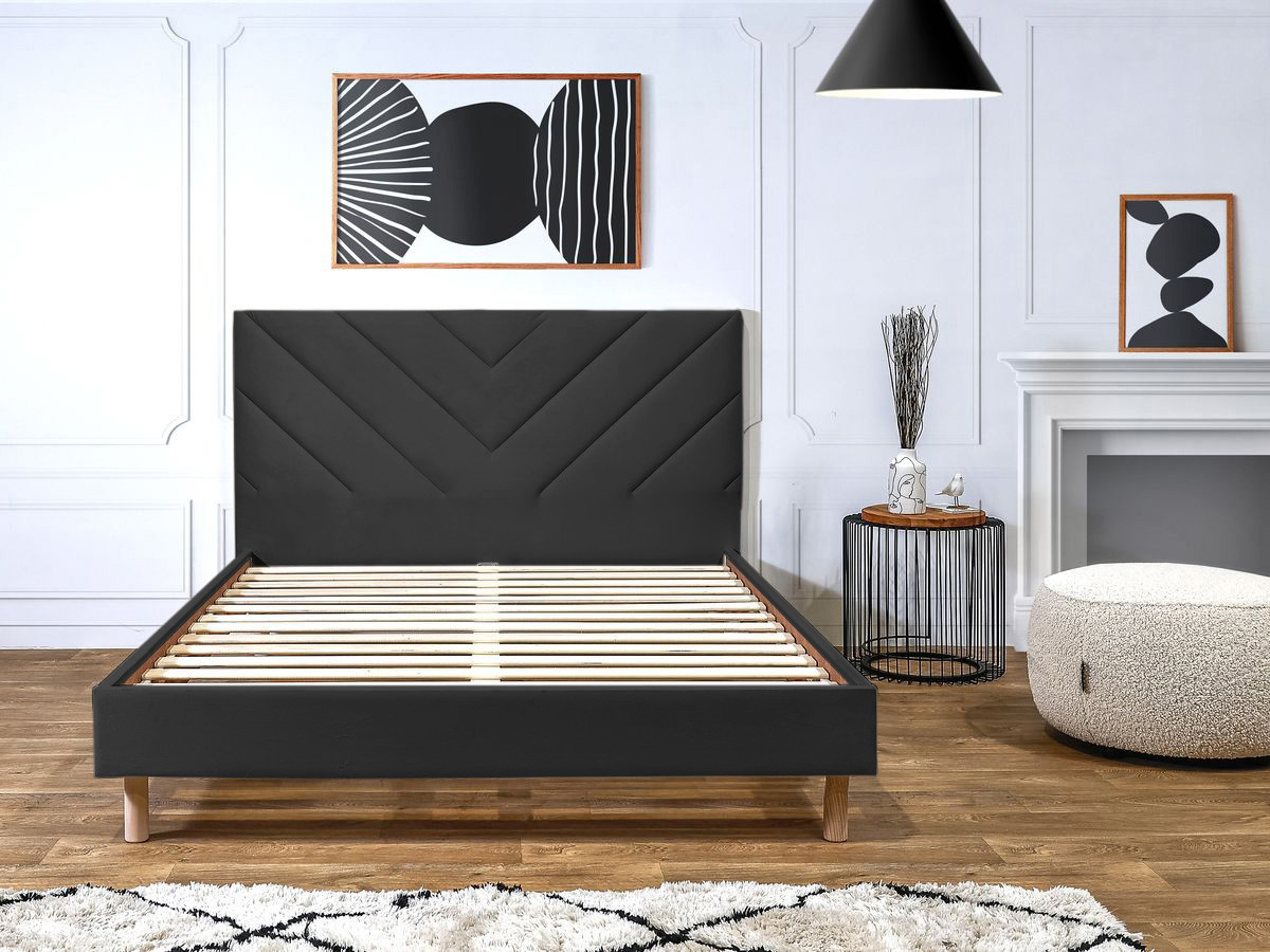 Lit ROMANE avec lattes massives velours gris foncé — vue 6