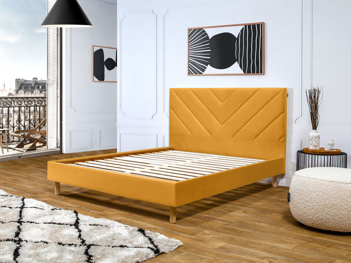 ROMANE bed met lattenbodem van massief fluweel