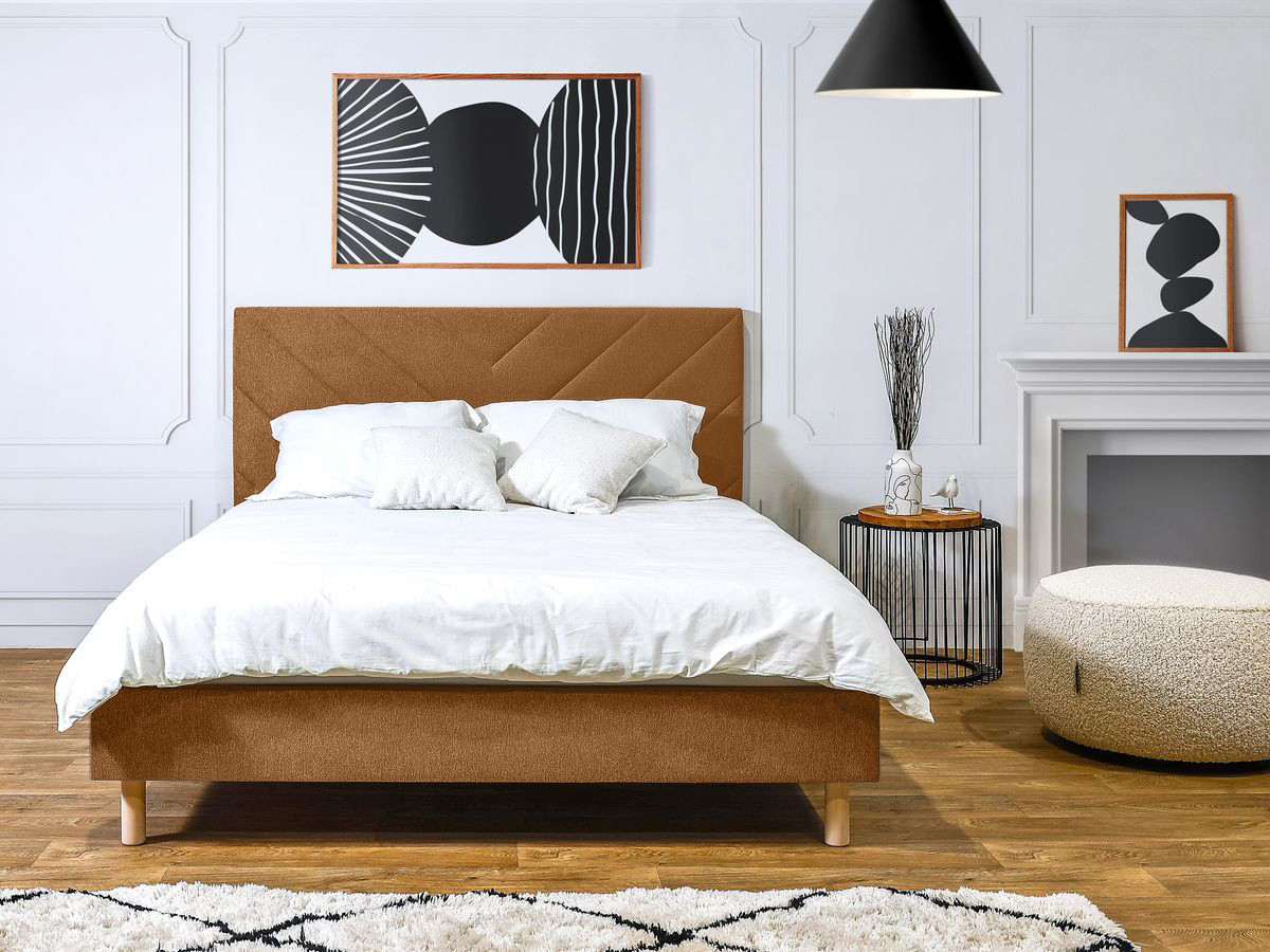 ROMANE bed met massieve lattenbodem in structuurstof