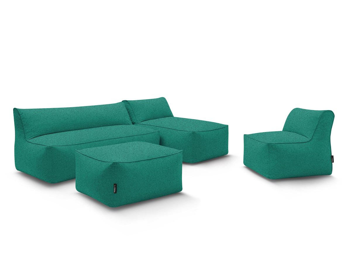 Canapé de jardin modulable RIVIERA avec 1 chauffeuse 1 place, 1 chauffeuse 2 places, 1 méridienne et 1 pouf bleu clair   BOBOCHIC