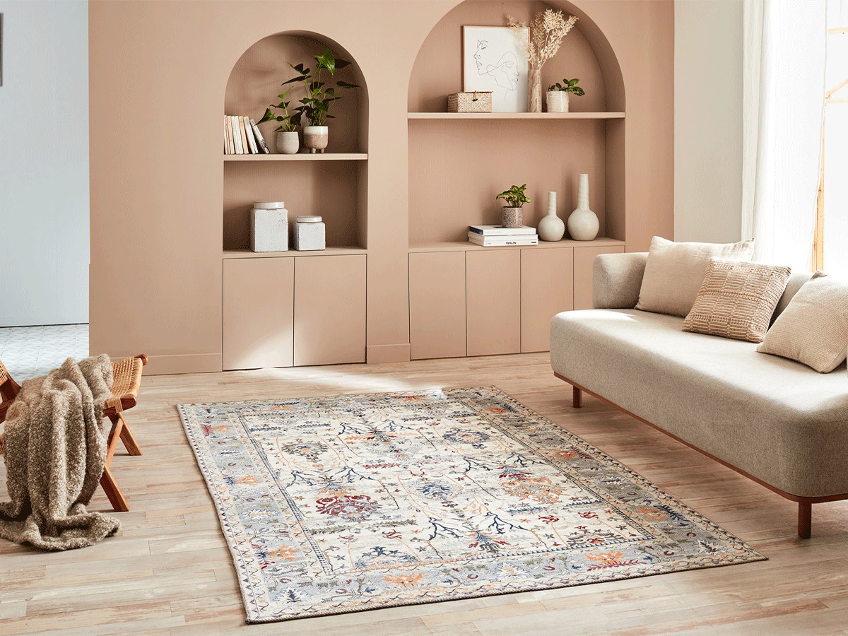 Tapis poils ras DANIA motif vintage