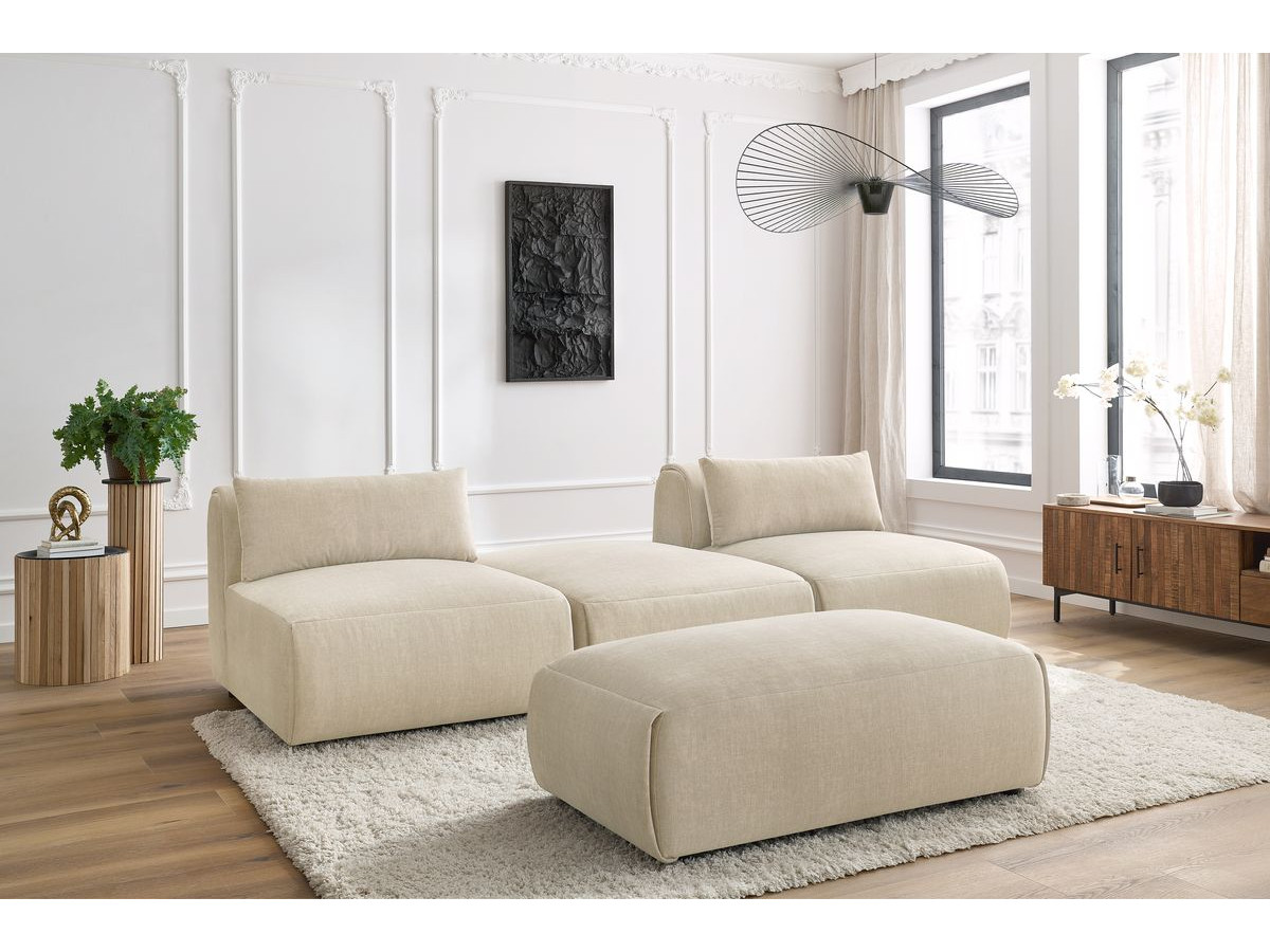 Canapé droit 3 places JEANNE avec pouf velours beige — vue 5