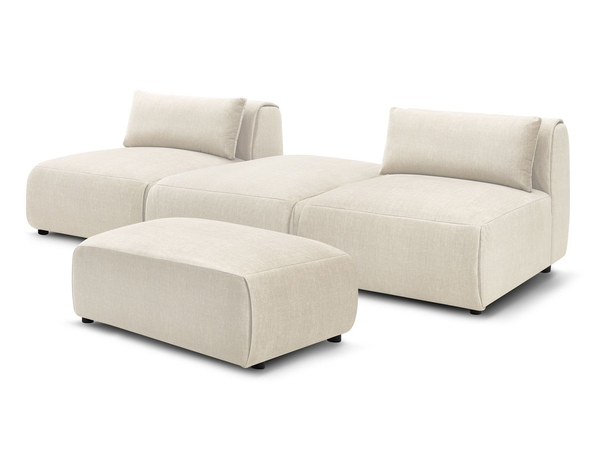 Canapé droit fixe 3 places JEANNE avec pouf tissu velours