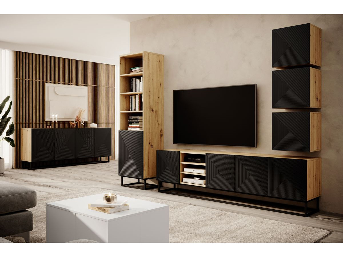 ALICE set met tv-meubel met nis van 200 cm + 4-deurs dressoir van 200 cm met metalen poten