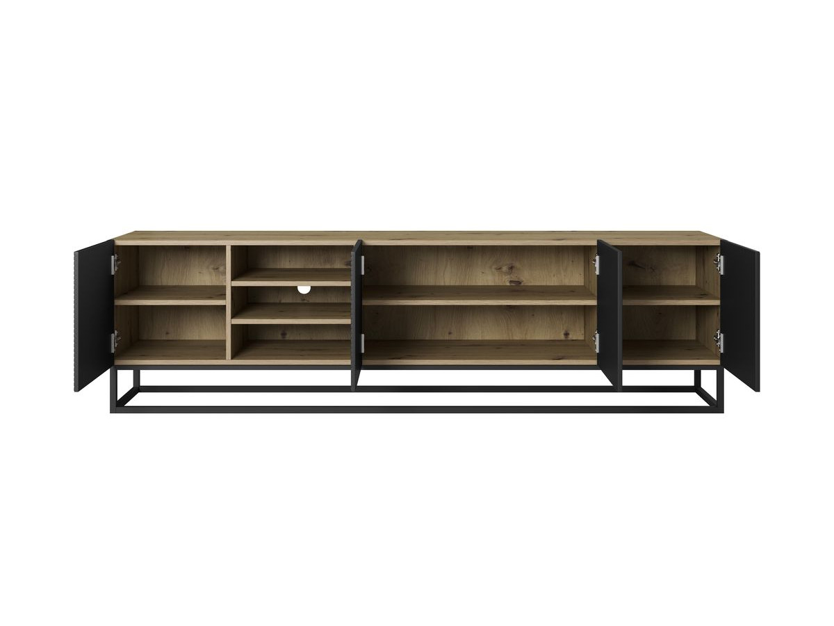 Ensemble ALICE avec Meuble TV avec niche 200 cm + Buffet 4 portes 200 cm pieds métal chêne et noir — vue 4