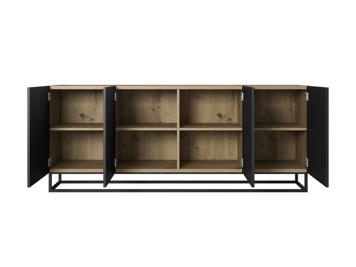 Ensemble ALICE avec Meuble TV avec niche 200 cm + Buffet 4 portes 200 cm pieds métal chêne et noir — vue 6