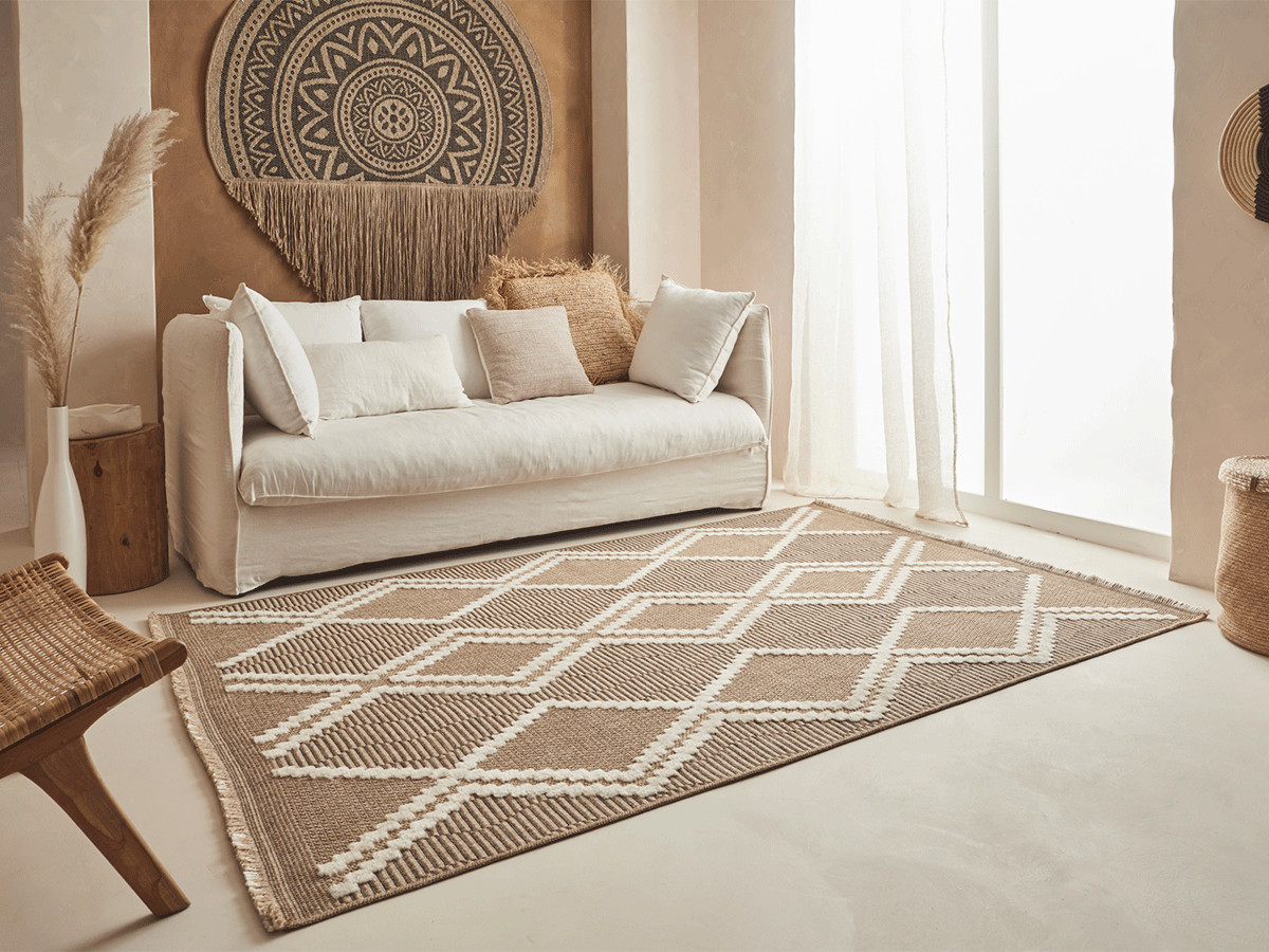 TUNA laagpolig vloerkleed met jute-look