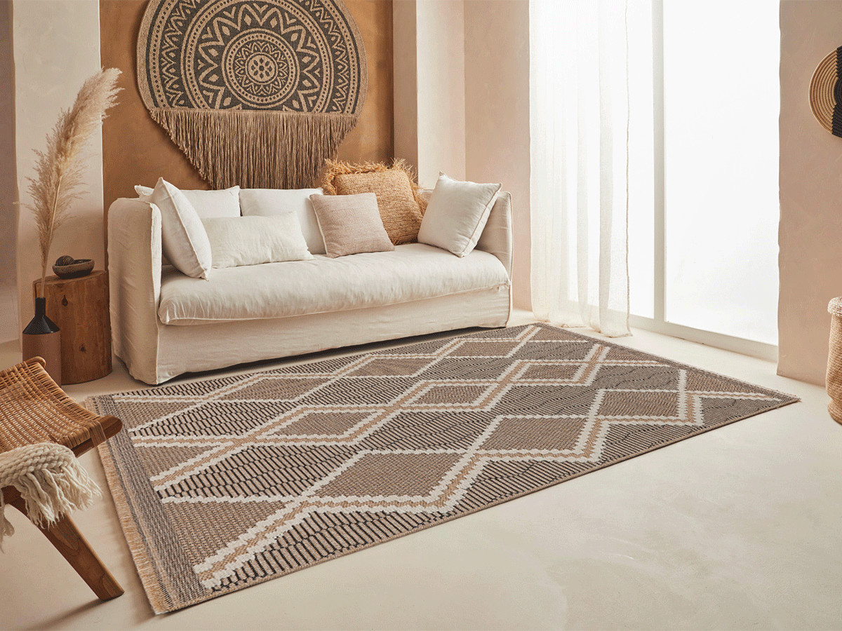 TUNA laagpolig vloerkleed met jute-look