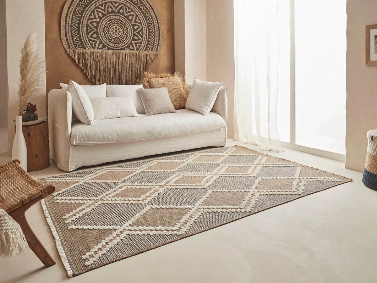 TUNA laagpolig vloerkleed met jute-look