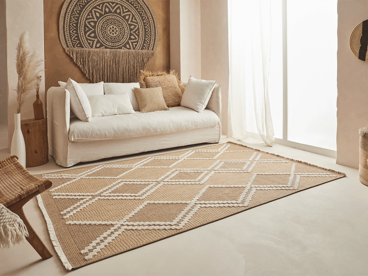 TUNA laagpolig vloerkleed met jute-look