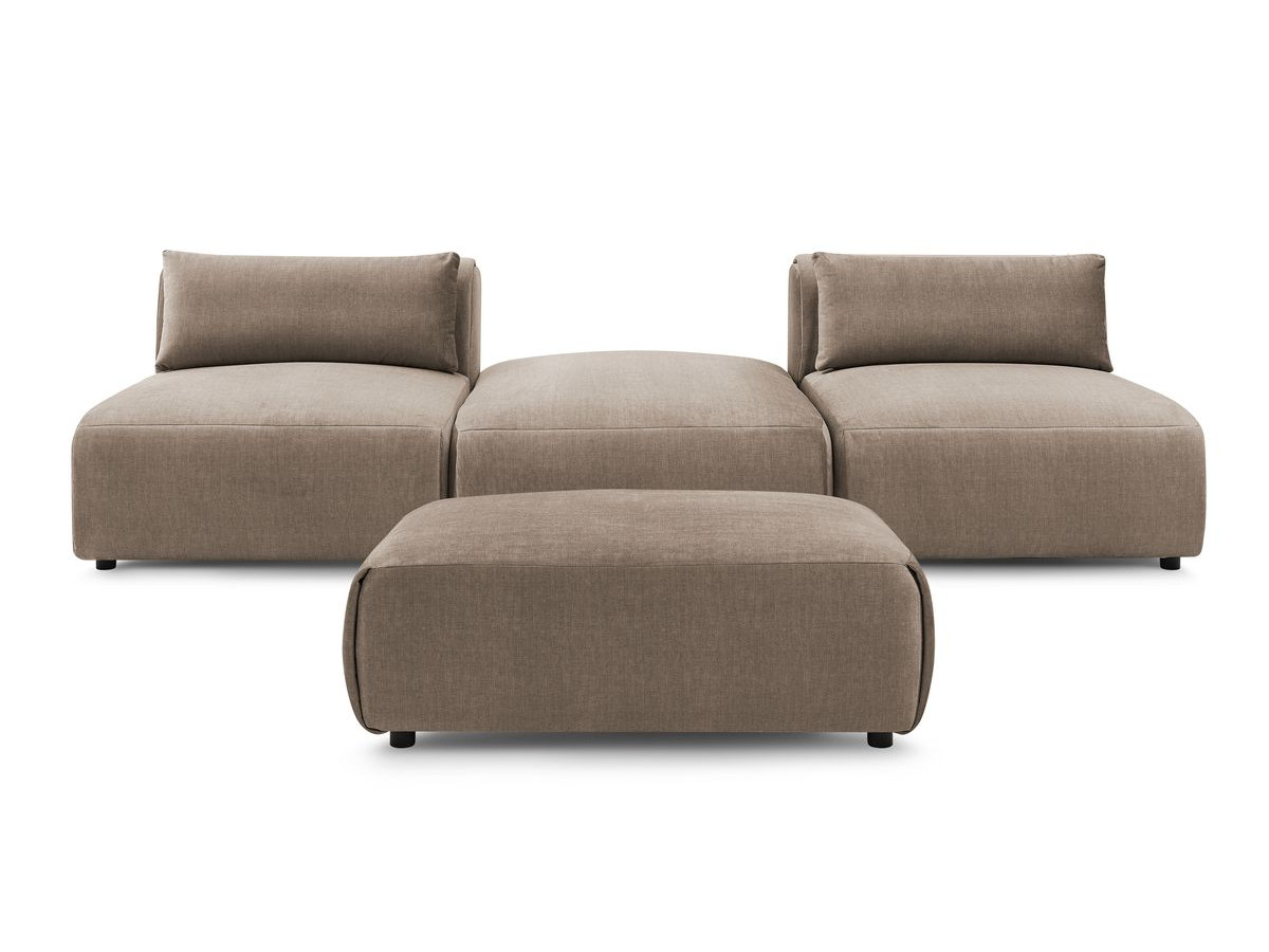 Canapé droit fixe 3 places JEANNE avec pouf tissu velours