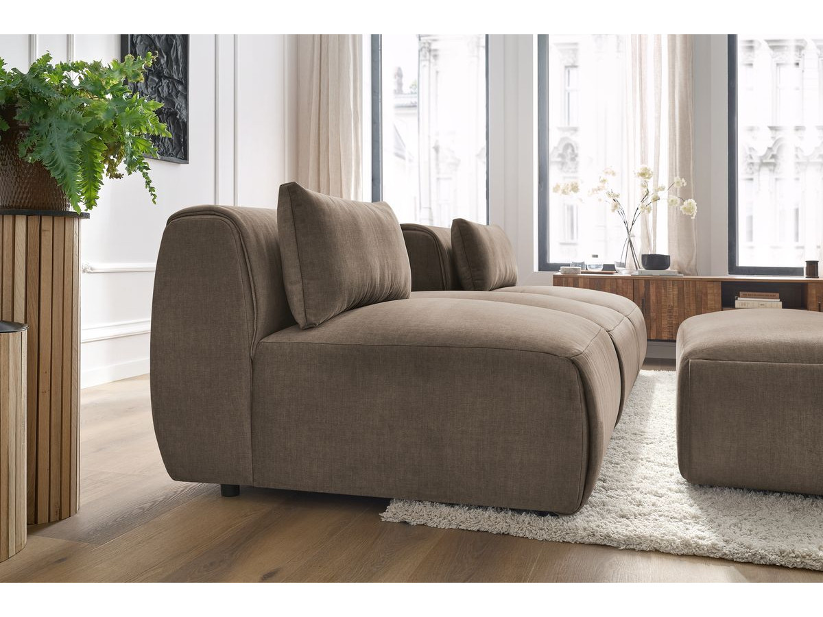 Canapé droit fixe 3 places JEANNE avec pouf tissu velours