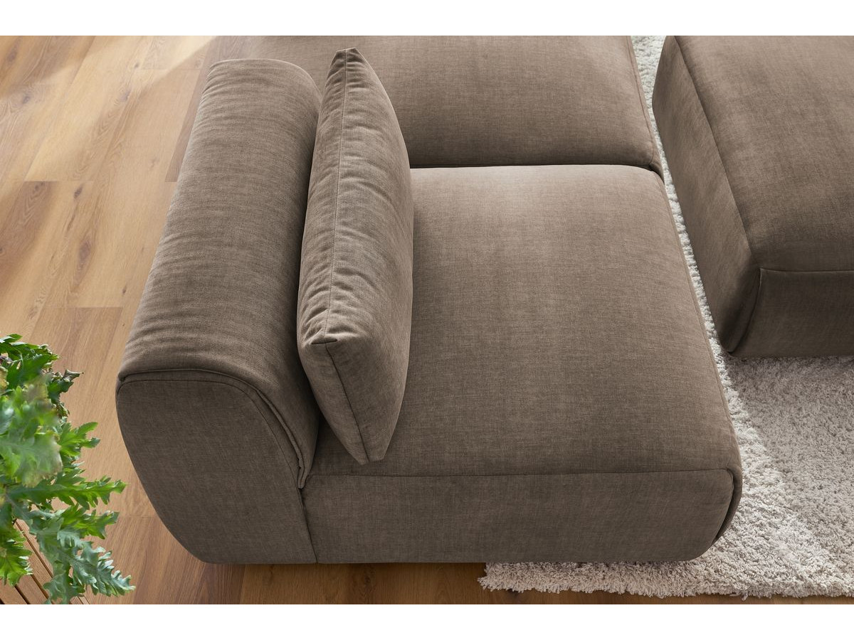 Canapé droit fixe 3 places JEANNE avec pouf tissu velours