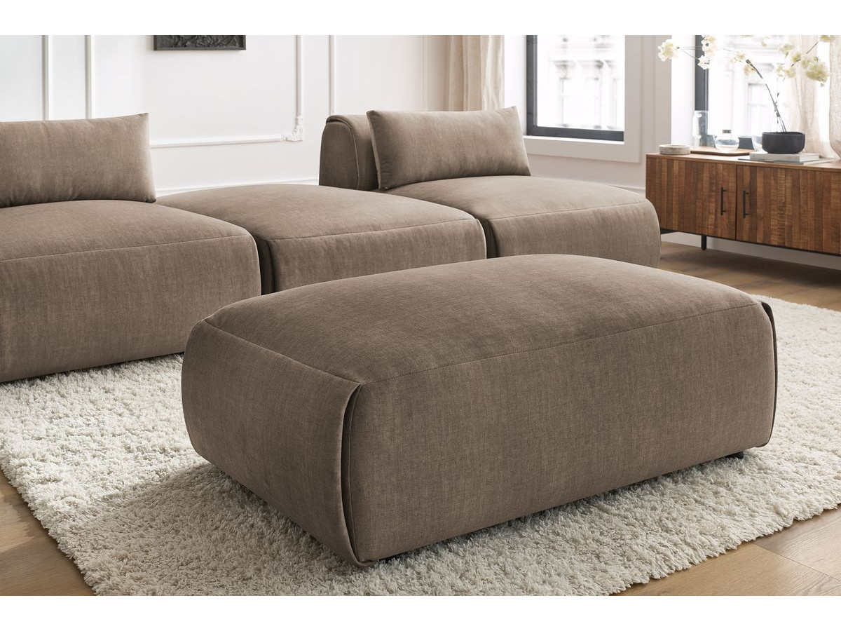 Canapé droit fixe 3 places JEANNE avec pouf tissu velours