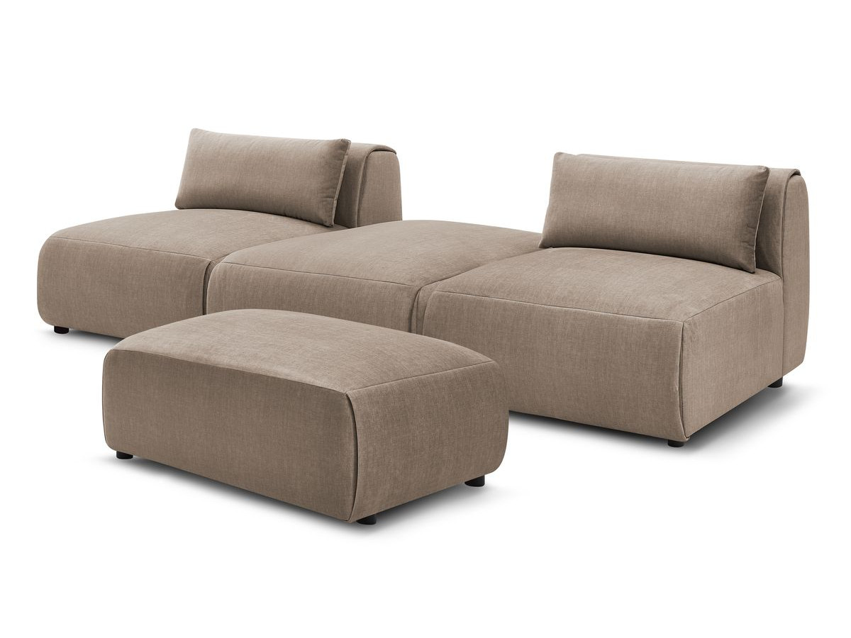 Canapé droit fixe 3 places JEANNE avec pouf tissu velours