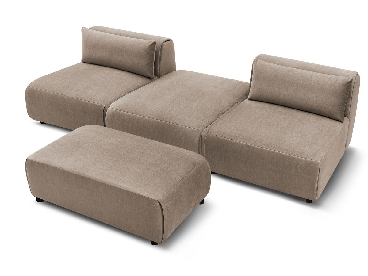 Canapé droit fixe 3 places JEANNE avec pouf tissu velours