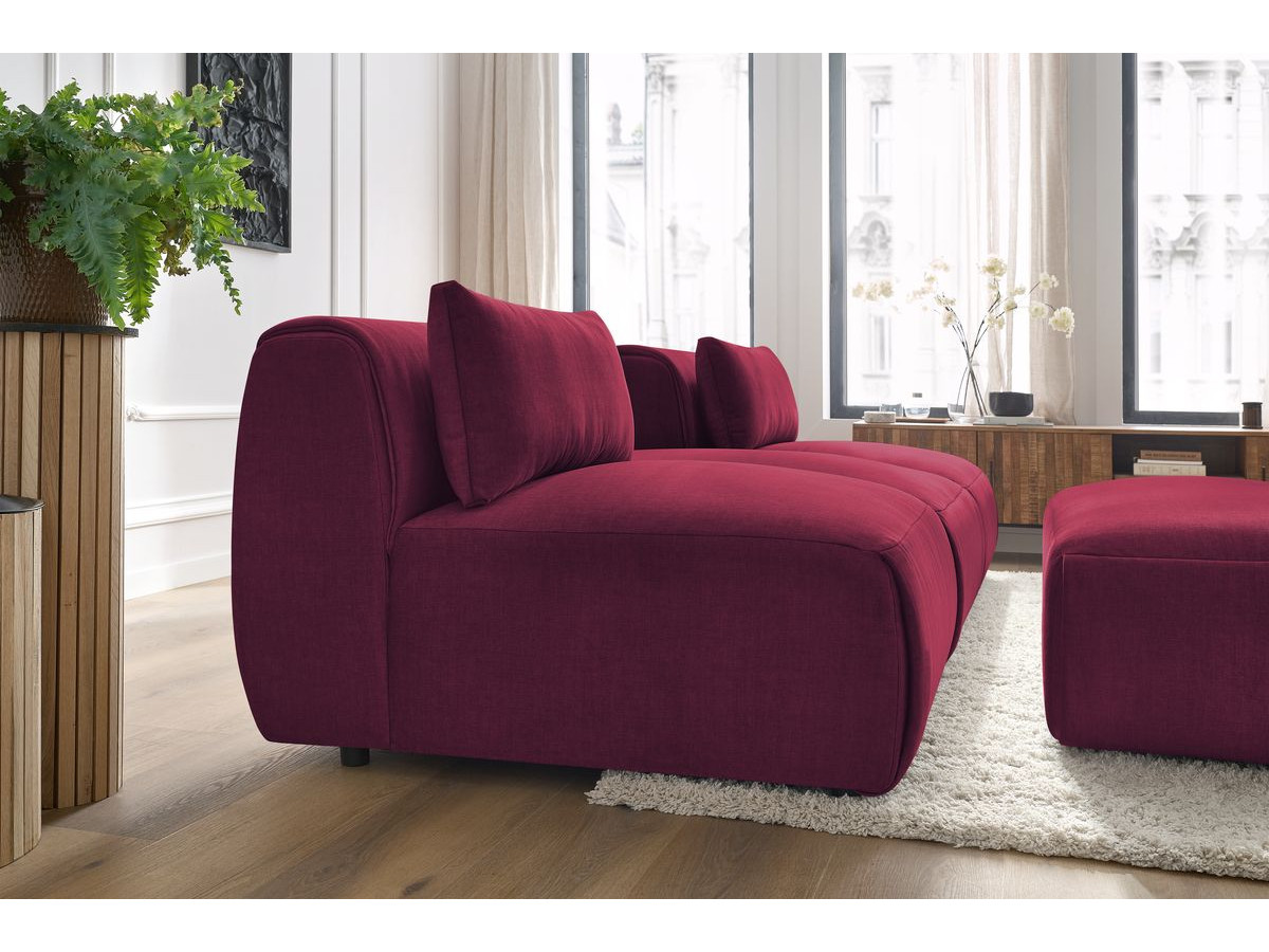 Canapé droit fixe 3 places JEANNE avec pouf tissu velours