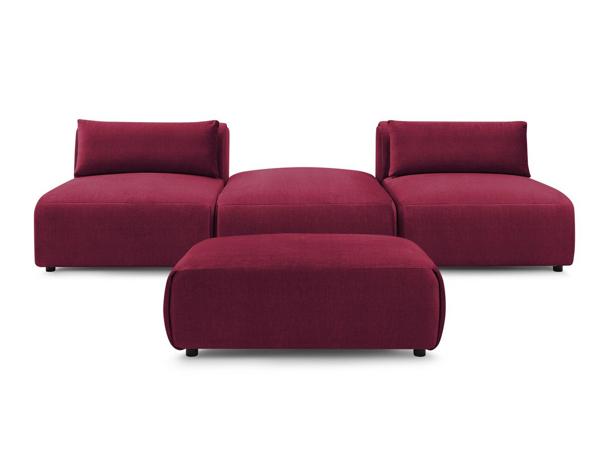 Canapé droit fixe 3 places JEANNE avec pouf tissu velours