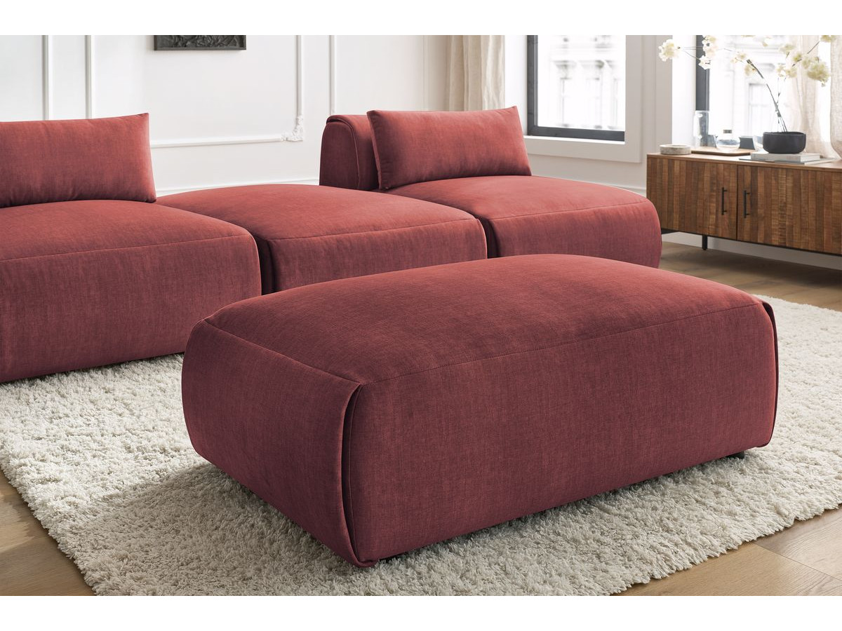 Canapé droit fixe 3 places JEANNE avec pouf tissu velours