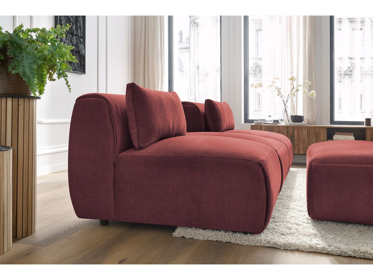 Canapé droit fixe 3 places JEANNE avec pouf tissu velours