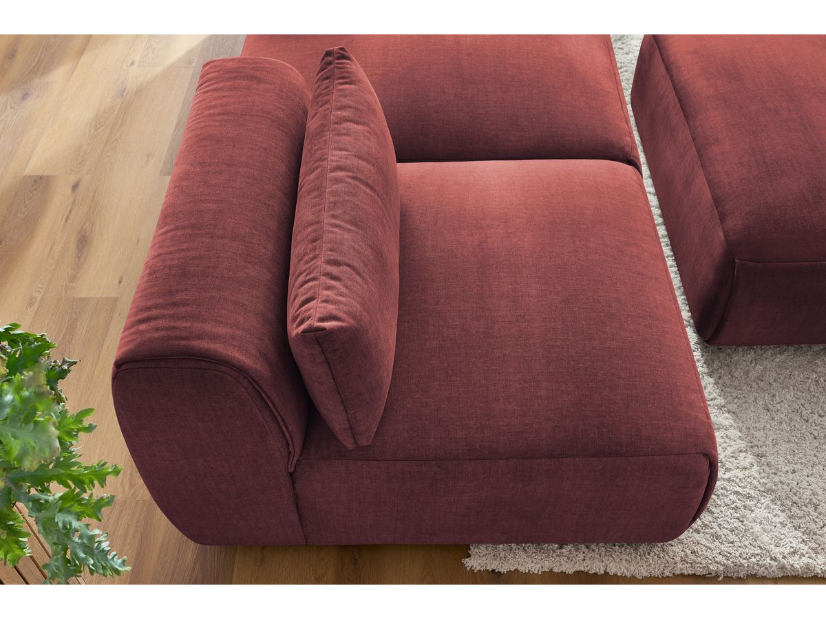 Canapé droit fixe 3 places JEANNE avec pouf tissu velours