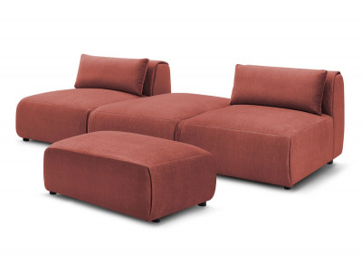 Canapé droit fixe 3 places JEANNE avec pouf tissu velours
