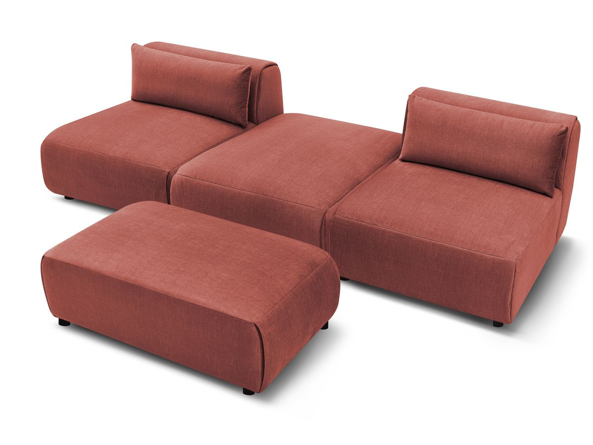 Canapé droit fixe 3 places JEANNE avec pouf tissu velours