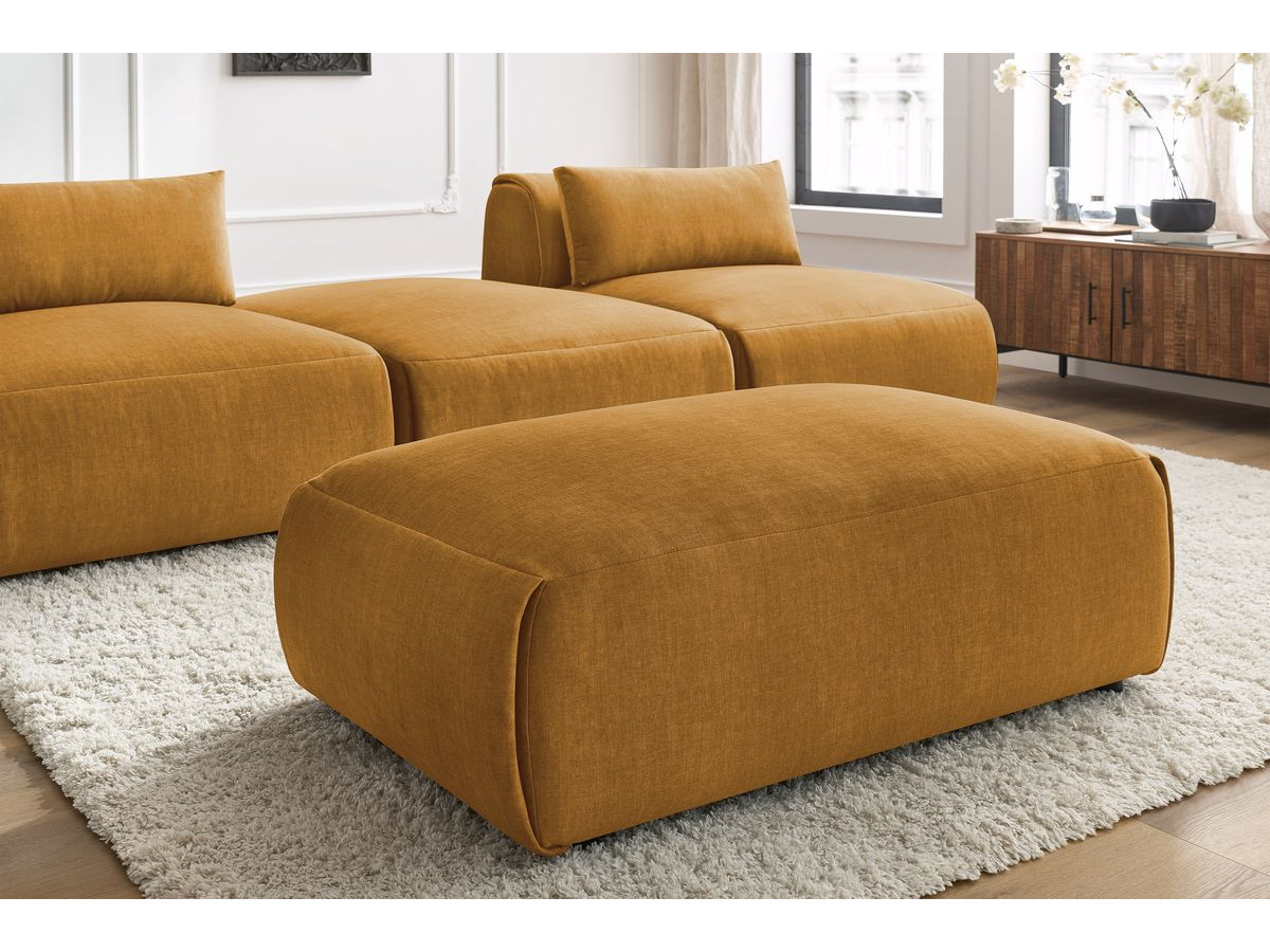 Canapé droit fixe 3 places JEANNE avec pouf tissu velours