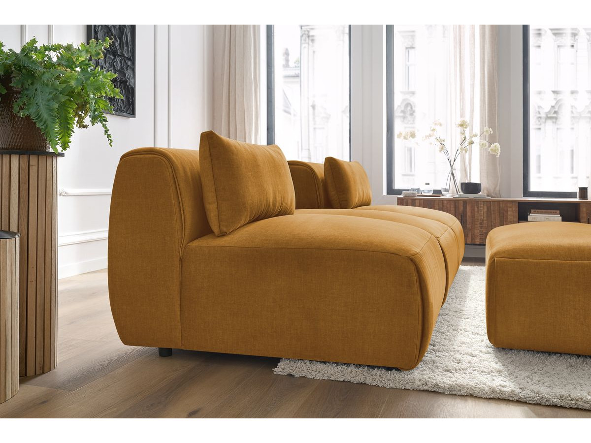 Canapé droit fixe 3 places JEANNE avec pouf tissu velours