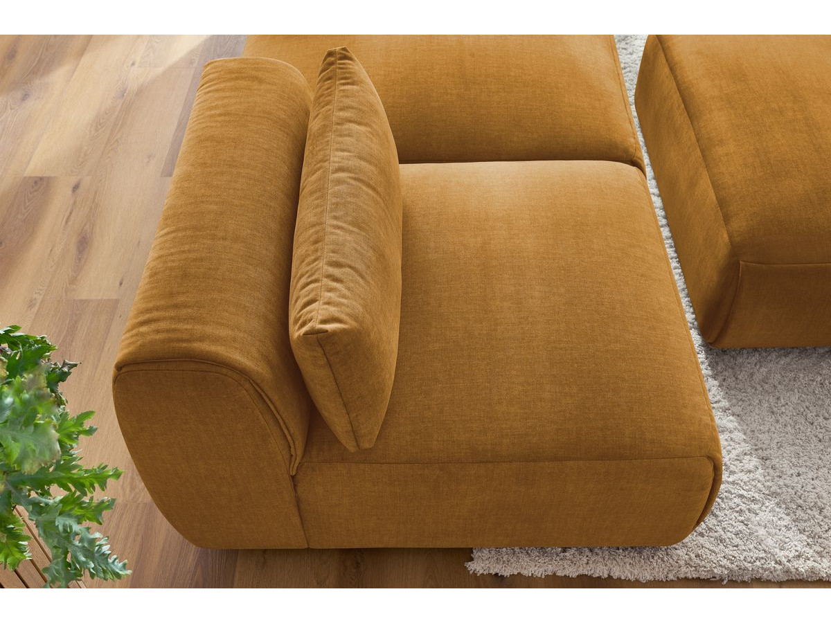 Canapé droit fixe 3 places JEANNE avec pouf tissu velours