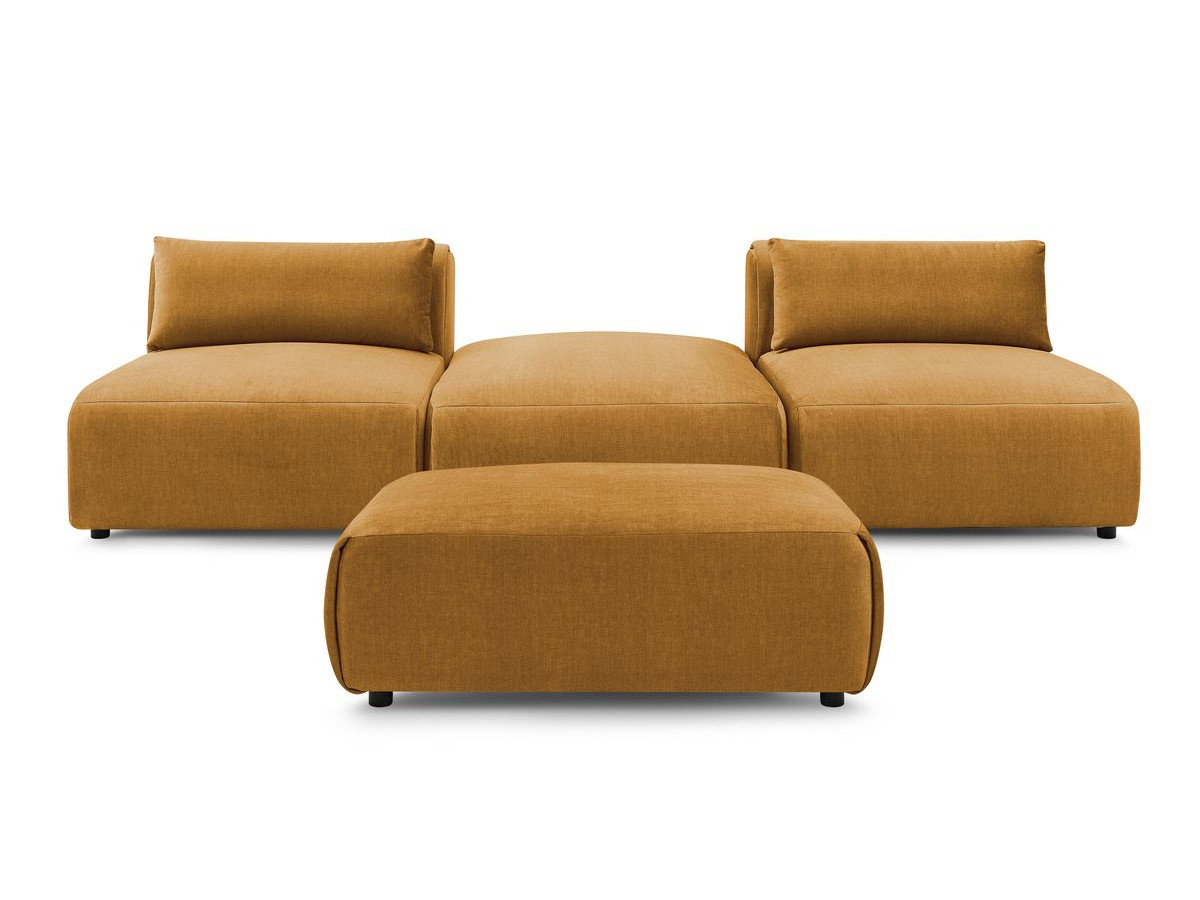 Canapé droit fixe 3 places JEANNE avec pouf tissu velours