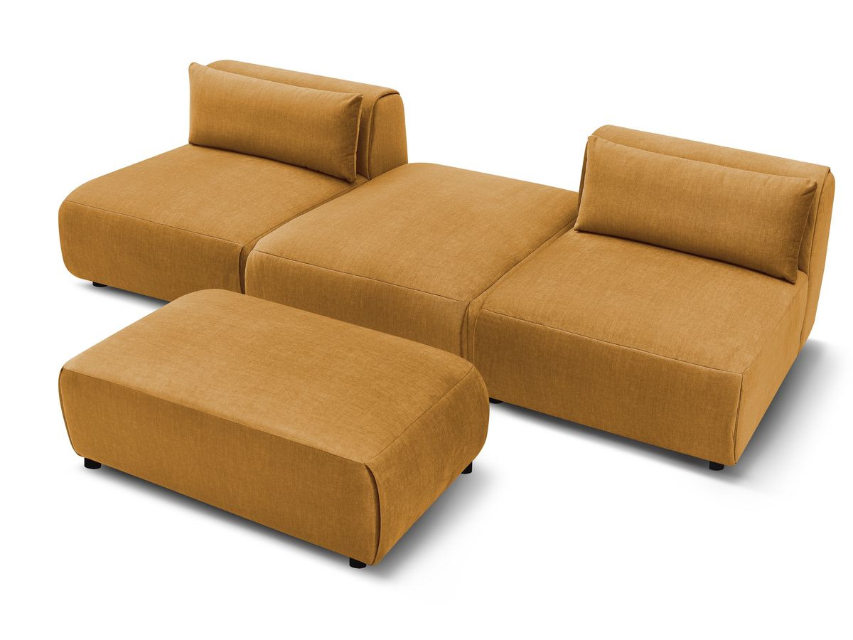 Canapé droit fixe 3 places JEANNE avec pouf tissu velours