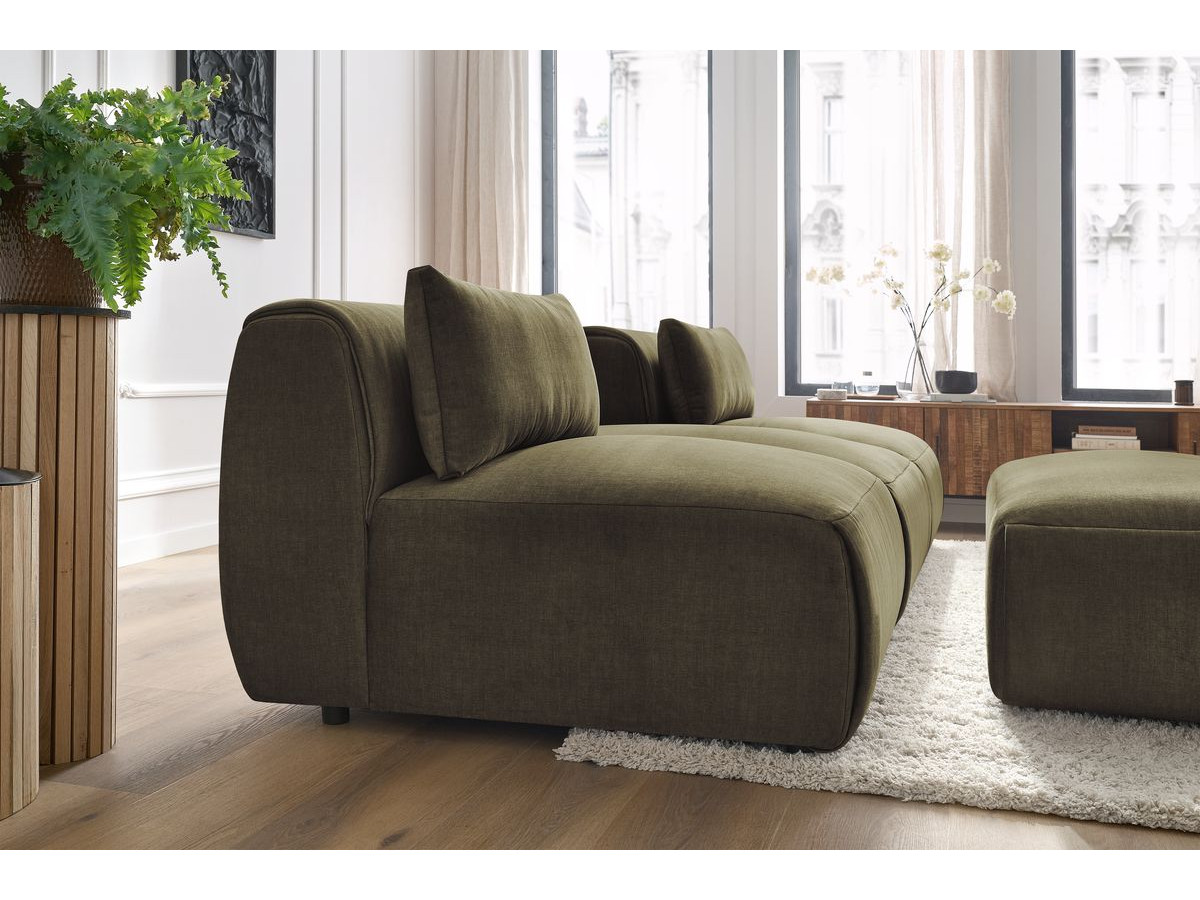 Canapé droit fixe 3 places JEANNE avec pouf tissu velours