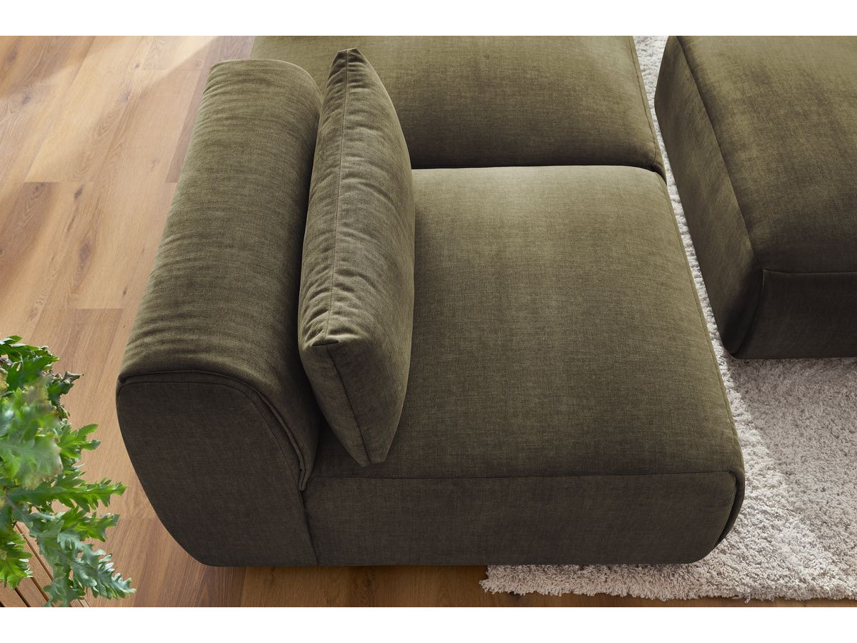 Canapé droit fixe 3 places JEANNE avec pouf tissu velours