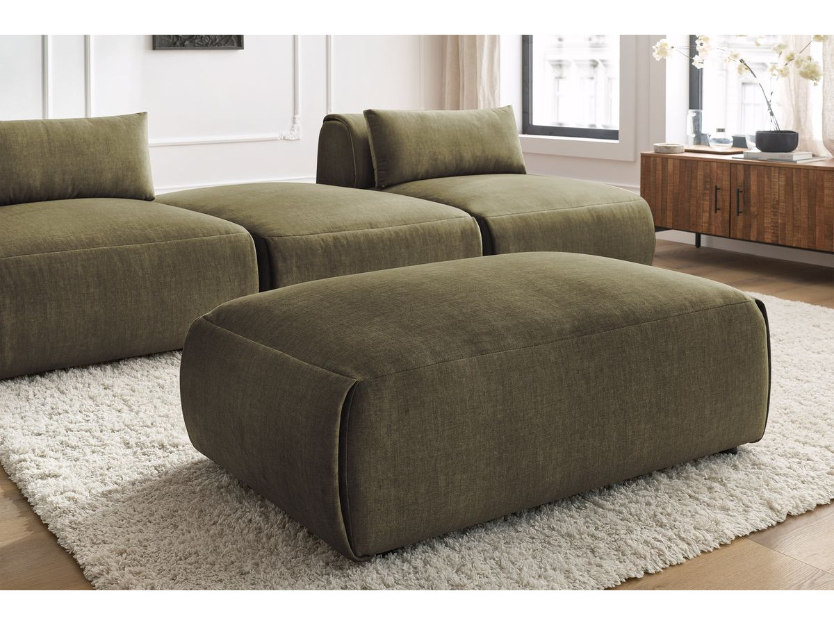 Canapé droit fixe 3 places JEANNE avec pouf tissu velours