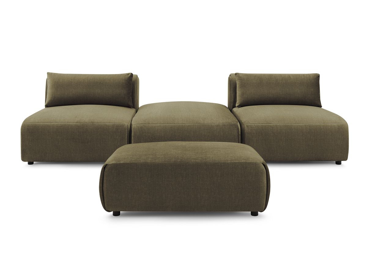 Canapé droit fixe 3 places JEANNE avec pouf tissu velours
