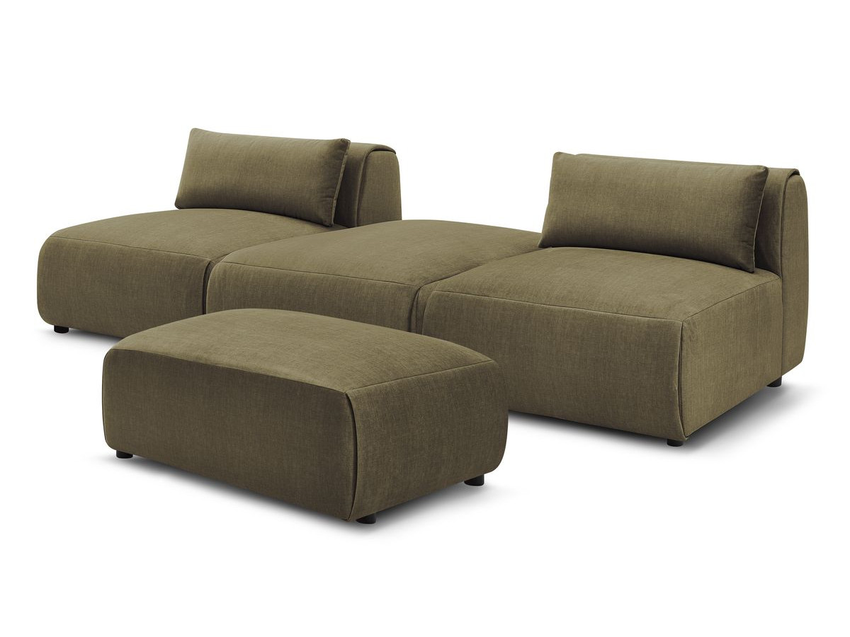 Canapé droit fixe 3 places JEANNE avec pouf tissu velours