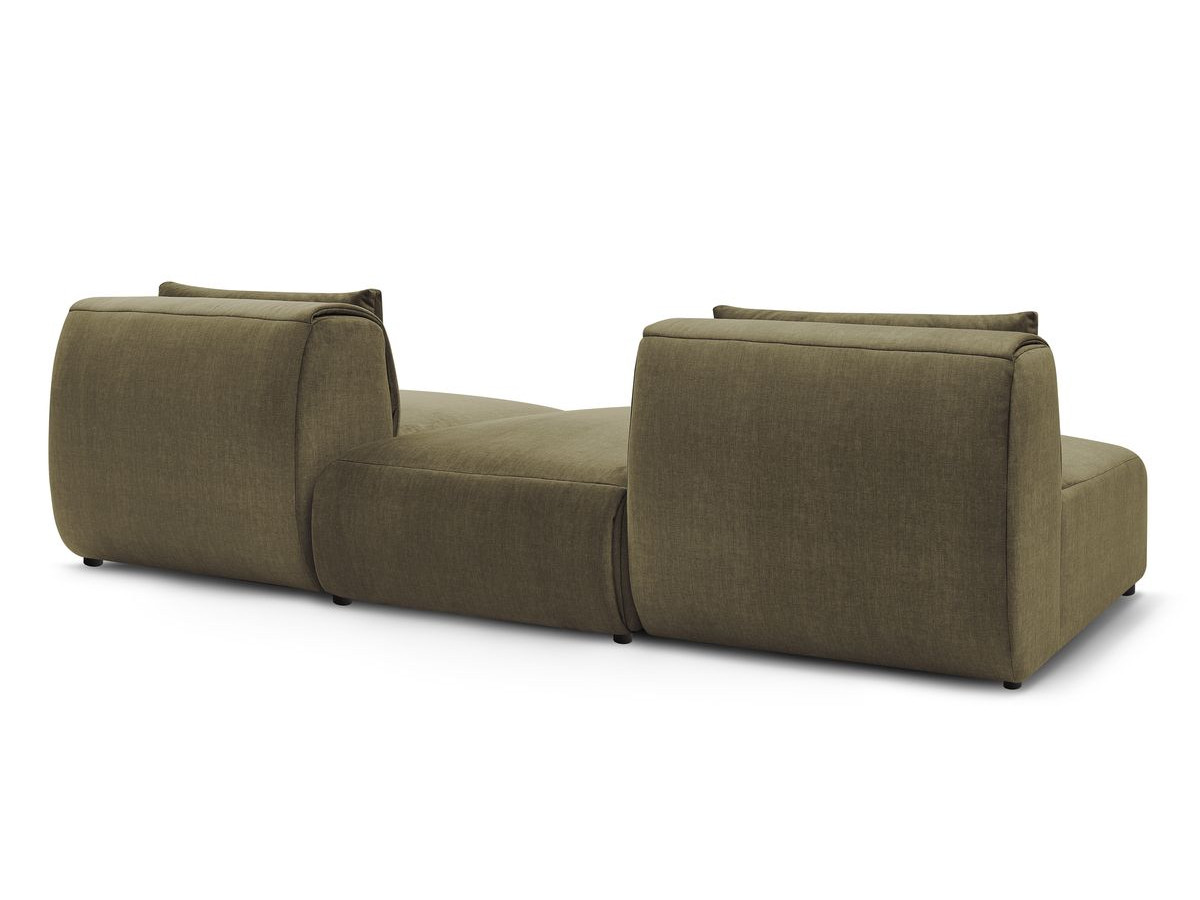 Canapé droit fixe 3 places JEANNE avec pouf tissu velours