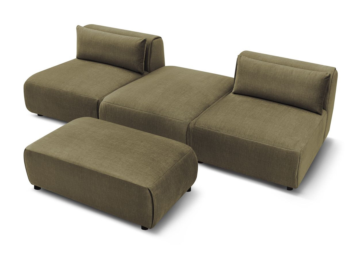 Canapé droit fixe 3 places JEANNE avec pouf tissu velours
