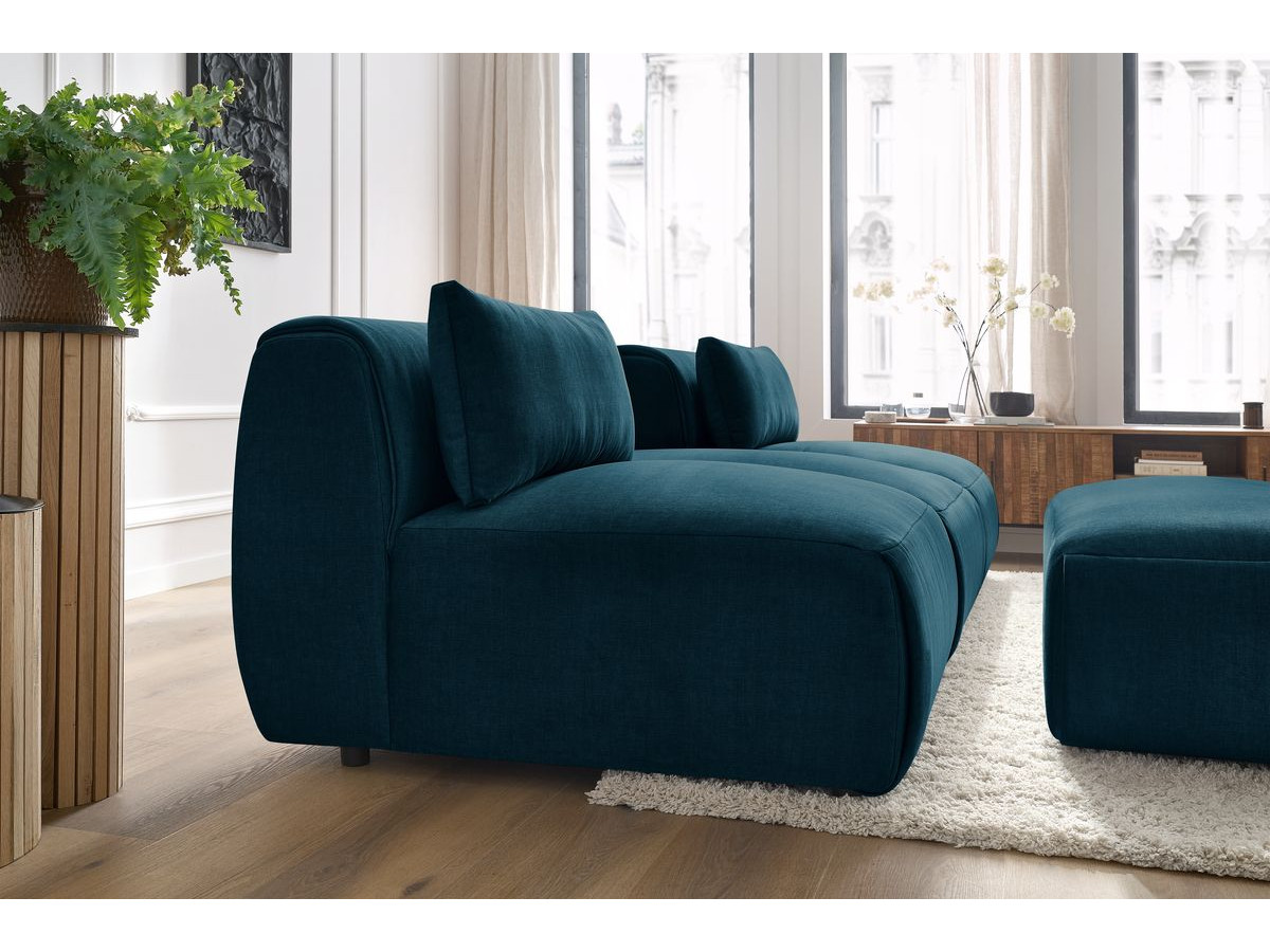 Canapé droit fixe 3 places JEANNE avec pouf tissu velours