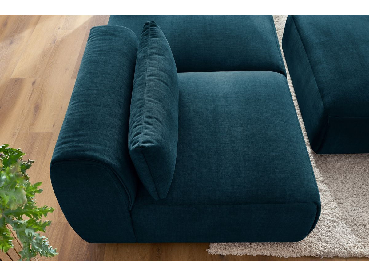 Canapé droit fixe 3 places JEANNE avec pouf tissu velours