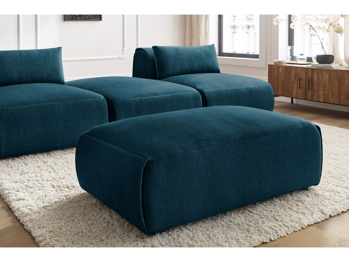 Canapé droit fixe 3 places JEANNE avec pouf tissu velours