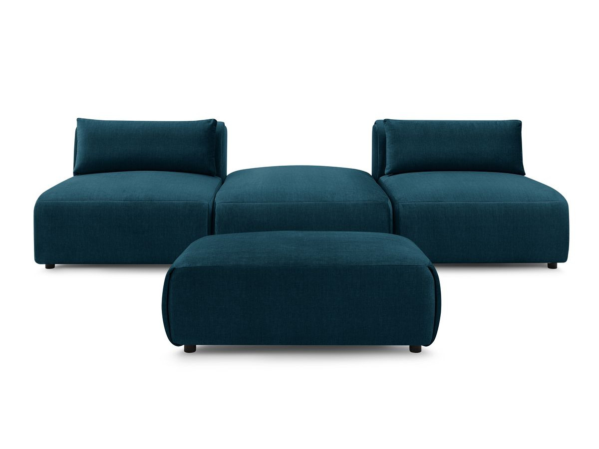 Canapé droit fixe 3 places JEANNE avec pouf tissu velours